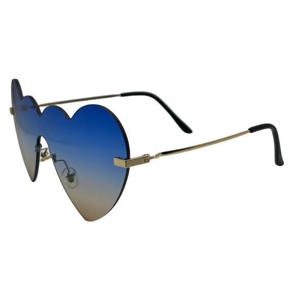 7008 | Blue/Tan Rimless Heart Sunglasses - Picture 3 of 6